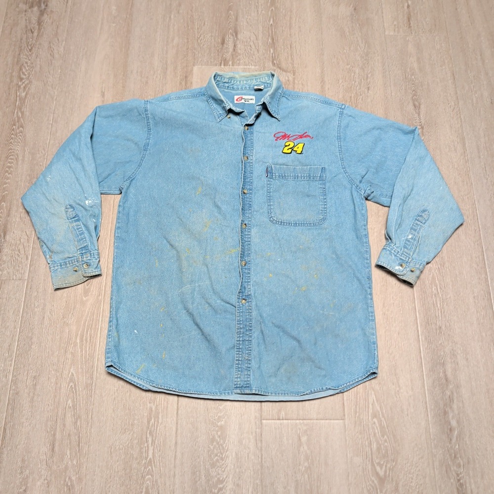 Vintage Jeff Gordon NASCAR 24 Denim Shirt Mens Large Competitors View Distressed